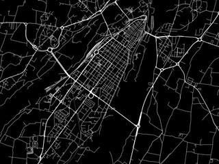 Vector road map of the city of  Cuneo in the Italy with white roads on a black background.