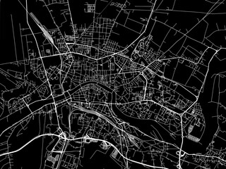 Vector road map of the city of  Pisa in the Italy with white roads on a black background.