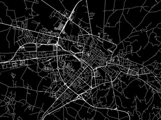 Vector road map of the city of  Arezzo in the Italy with white roads on a black background.