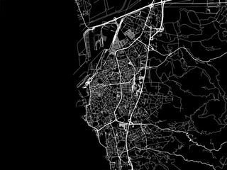 Vector road map of the city of  Livorno in the Italy with white roads on a black background.