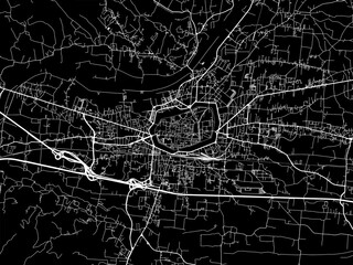 Vector road map of the city of  Lucca in the Italy with white roads on a black background.