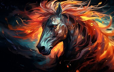 Obraz na płótnie Canvas A painting of a horse with long hair. AI