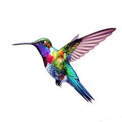 Illustration of a vibrant hummingbird in flight with colorful feathers created with Generative AI technology