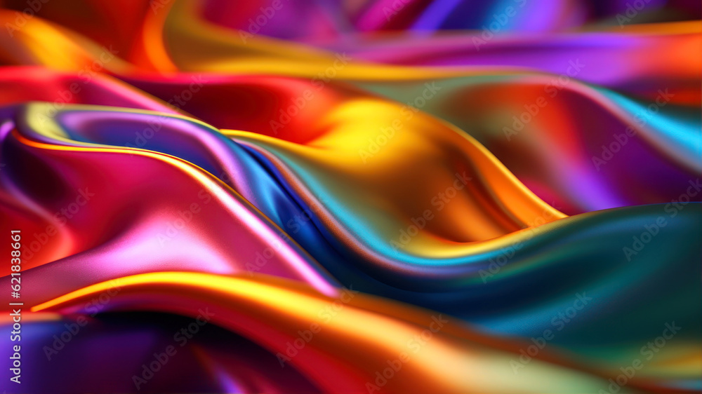 Poster abstract background of multicolored silk or satin with waves generative ai