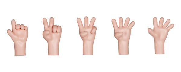 3d Cartoon character hand counting numbers set. icon isolated on gray background. 3d rendering illustration. Clipping path.