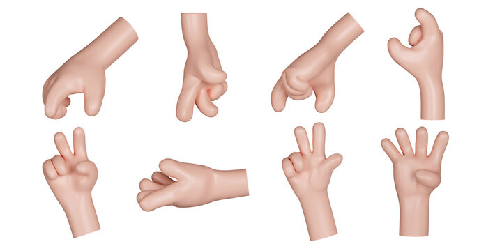 3d Cartoon character hand gesture set . icon isolated on gray background. 3d rendering illustration. Clipping path.