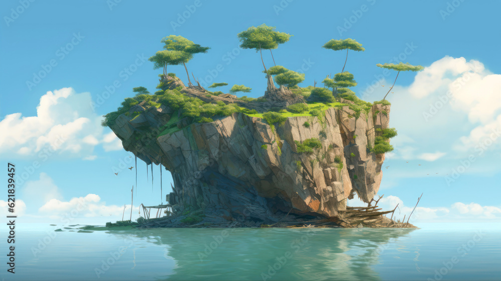 Poster beautiful island in the middle of the sea. 3d render generative ai