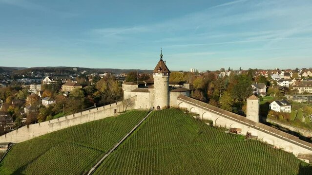 Aerial view of the Munot fortress in the old town of Schaffhausen, Canton Schaffhausen, Switzerland, Europe