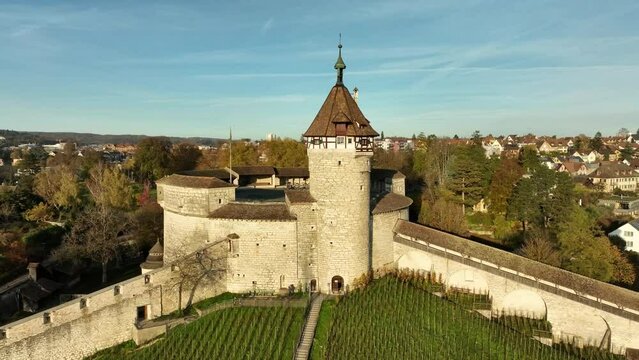 Aerial view of the Munot fortress in the old town of Schaffhausen, Canton Schaffhausen, Switzerland, Europe