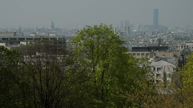 panorama view of Paris skyline from parc bellevilloise