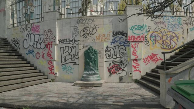 street art and graffitti at staircase in Paris