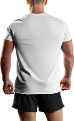 White canvas bella t-shirt mockup on athletic man, png, back view