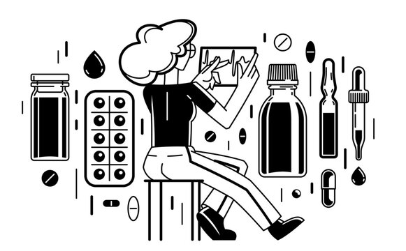 black and white woman analyzing medical chart clip art preview