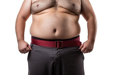 Fototapeta premium Overweight size fat man standing on white background isolated. Big body