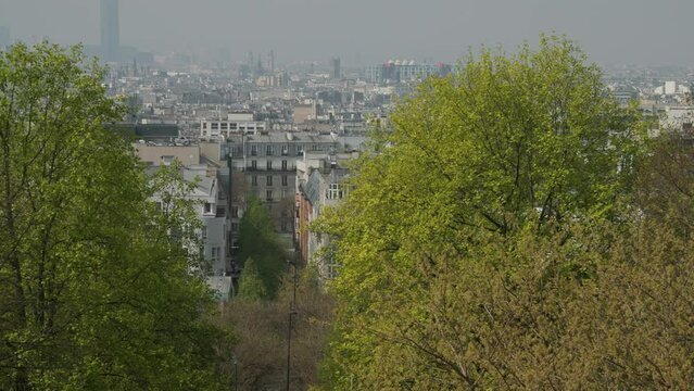 panorama view of Paris skyline from parc bellevilloise