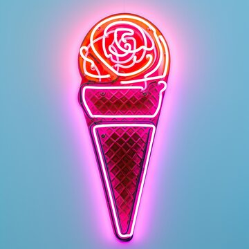 Ice cream, ice cream neon lights, ice cream white background high quality ai image generated