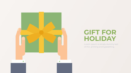 Receiving or giving gift vector. Hands holding present flat illustration.