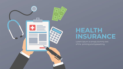 Health insurance vector. Drawing up medical assurance services illustration. 