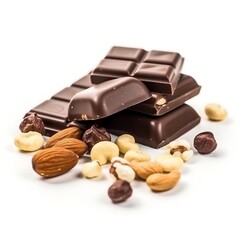 Chocolate and nuts with isolated background generative ai