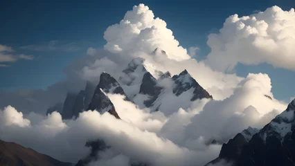 Photo sur Plexiglas Cho Oyu そびえ立つ山々、霧、雲｜Towering mountains, fog and clouds, Generative AI 