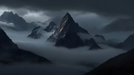 Crédence de cuisine en verre imprimé Shishapangma そびえ立つ山々、霧、雲｜Towering mountains, fog and clouds, Generative AI 