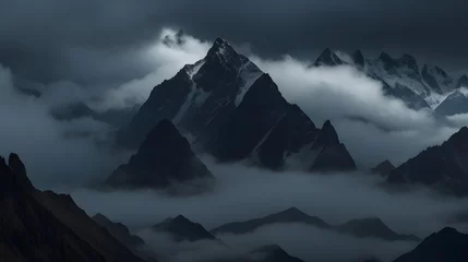 Papier Peint photo Shishapangma そびえ立つ山々、霧、雲｜Towering mountains, fog and clouds, Generative AI 