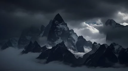 Stickers pour porte K2 そびえ立つ山々、霧、雲｜Towering mountains, fog and clouds, Generative AI 