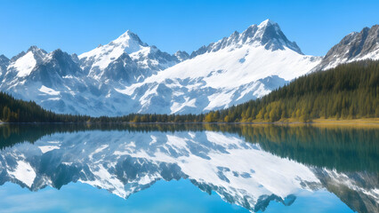 Obraz na płótnie Canvas アルプスの雪山、湖｜Alps snow mountains, lake, Generative AI