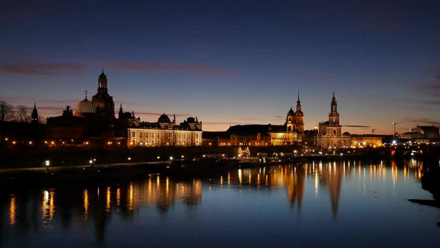 View over the Elbe to the old Dresden with Bruehl's Terrace, Lemon Press, College, for, Fine, Arts, Hausmannsturm, Cathedral and Semper Opera, Dresden, Saxony, Germany, Europe