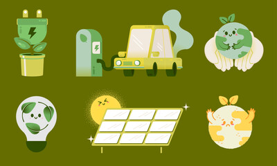 Elements of eco-friendly. Green energy and reused stuffs.
