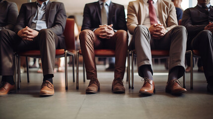 people waiting to be called to an interview sitting on chairs. Generative Ai