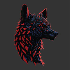 A hyena's head with fiery fur. Portrait in profile - 621847613