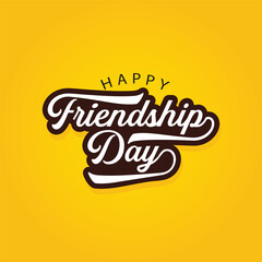 Happy Friendship day vector illustration on yellow background with beautiful text and lettering for celebrating friendship day 2023. Friendship day typography greeting card, banner, poster.
