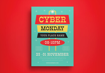 Cyan Mid Century Cyber Monday Flyer Layout