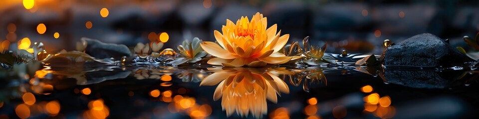 yellow water lily reflected in water