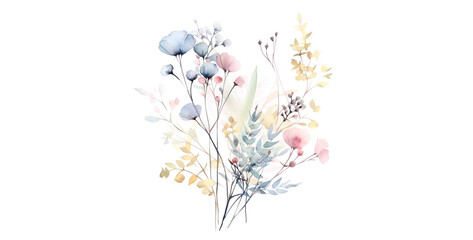 watercolor wildflower element bunch in delicate wallpaper. Generative Ai content	