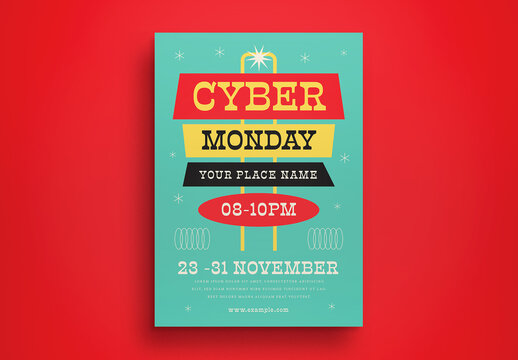 Cyan Mid Century Cyber Monday Flyer Layout