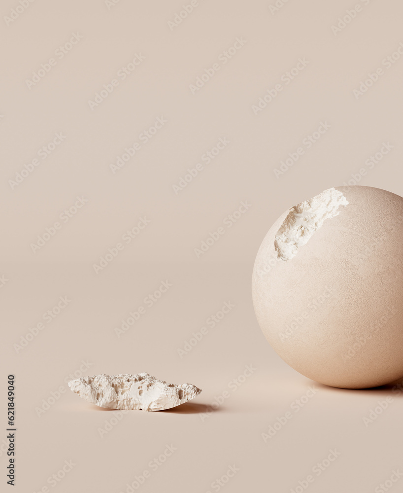 Poster product display background, object placement template. stone sphere with a broken piece 3d rendering