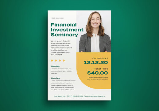 White Minimal Geometric Financial Seminar Flyer Layout