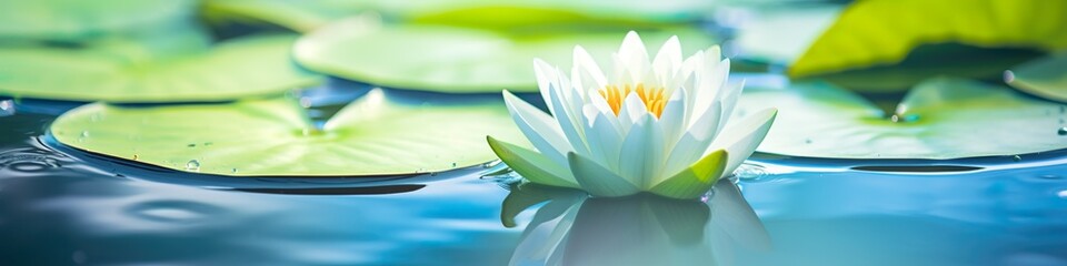Tranquil Oasis: White Lotus and Green Leaves in Pond