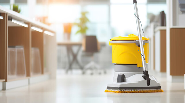 Efficient Janitor Maintaining a Clean Office Environment with Janitorial Tools. Generative Ai