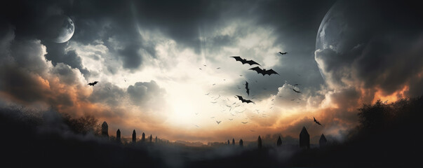 Bats in the dark clouds or sky in the night, generative ai