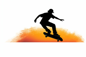 silhouette of a skateboarder jumping