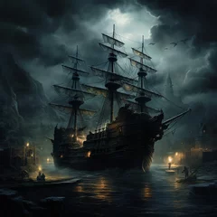 Papier Peint photo Navire three ghost pirate ship dark hyper quality wallpaper