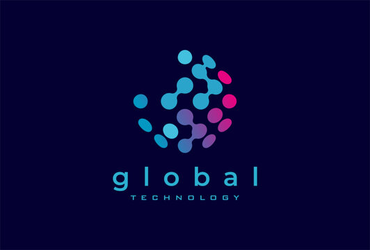 Technology Logo Design, world globe technology logo template, usable for technology and company logos, vector illustration
