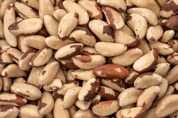 Overhead Close-Up View of Nutritious Brazil Nuts Pile Concept for Healthy Eating, Tasty and Protein Snack, Organic Food, Nutrient Rich Foods and Natural Source of Dietary Selenium