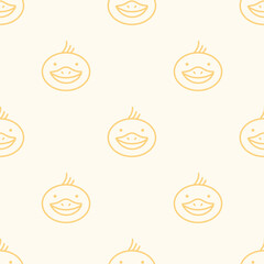 Duck character is in doodle style for designing baby clothes. Hand drawn seamless pattern with cute cartoon Duckling. Bohemian nursery print. Kids design texture for pajamas. Vector illustration