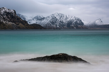Haukland. Lofoten beach in winter