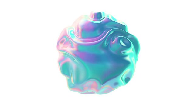 3D animation - Abstract futuristic morphing sphere with iridescent fantasy colors and looping animated fluid waves shapes isolated on white background and alpha channel.