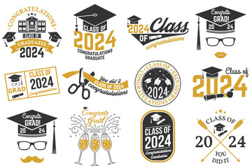 Set of Vector Class of 2024 badges Concept for shirt, print, seal, overlay or stamp, greeting, invitation card. Typography design- stock vector. - 621853008